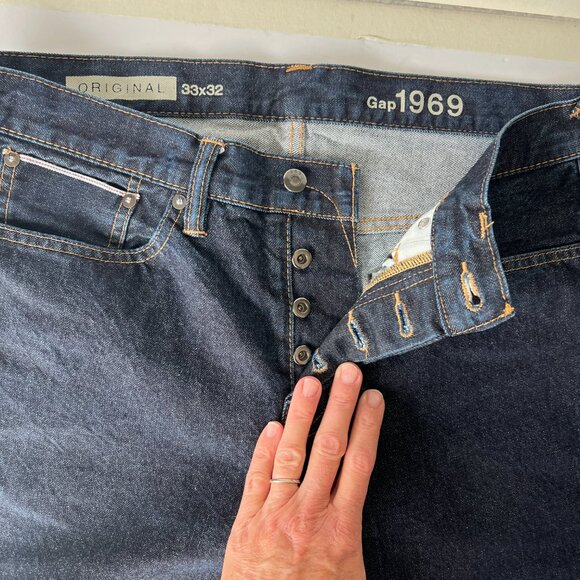 GAP 1969 Mens Size 33x32 Dark Wash button fly Denim Jeans - Picture 3 of 5